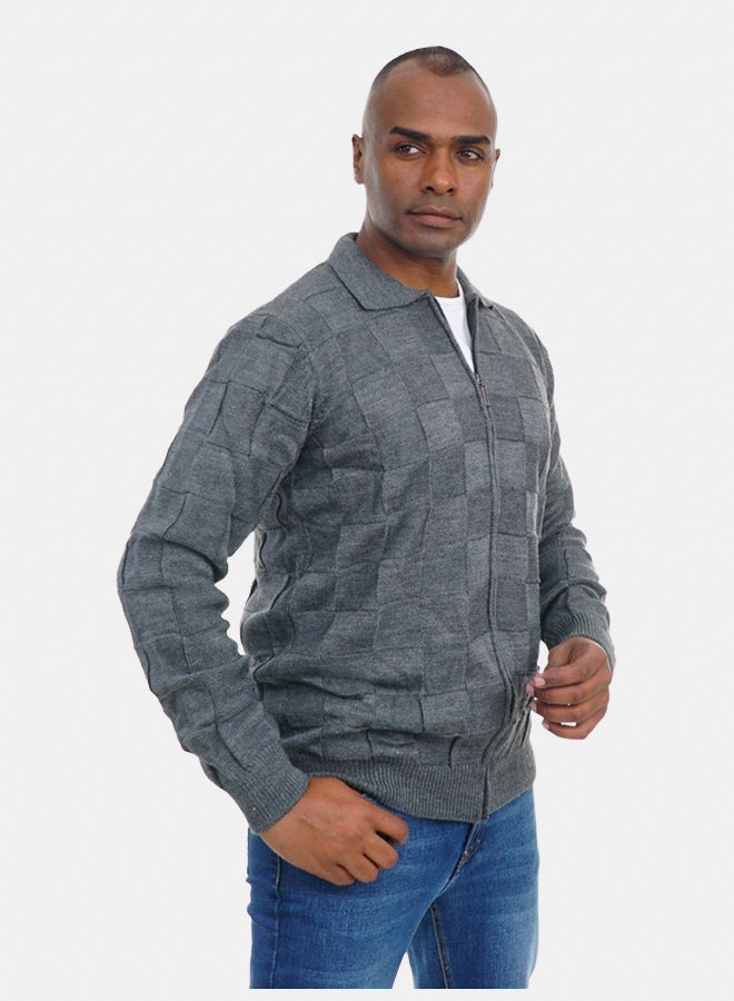 FIRE WOOD FireWood Zipper Knit Cardigan Long Sleeve Soft Knit Fabric For Men- Dark Grey - Image 4